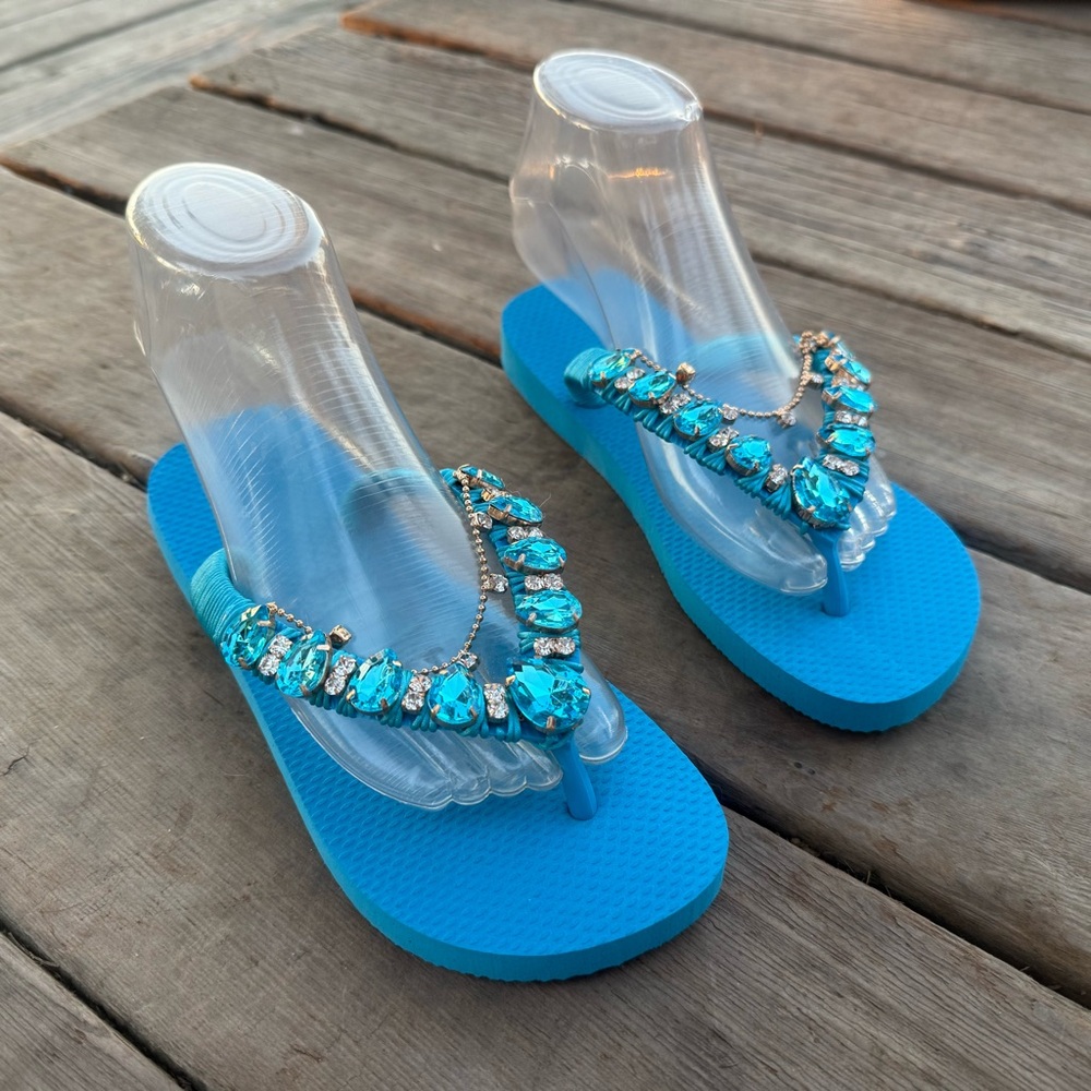 HAVAIANAS Vacation Blue SANDALS HANDMADE size 6 - Picture 5 of 10
